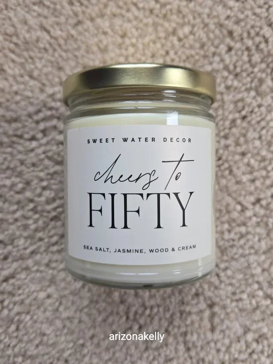 NEW Scented Soy Candle Gift for 50th Birthday: "Cheers to 50!" - Picture 3 of 6
